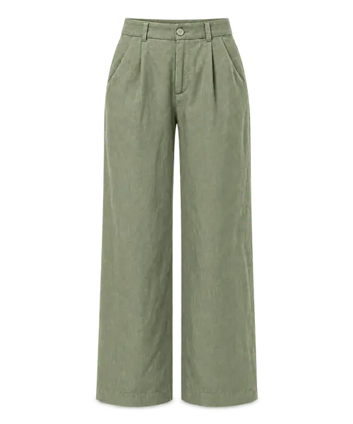 Wide-leg linen trousers in sage